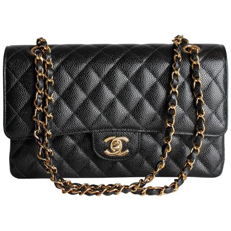 chanel black caviar leather shoulder bag with gold hardware|CHANEL Caviar Quilted Small Double Flap Black.